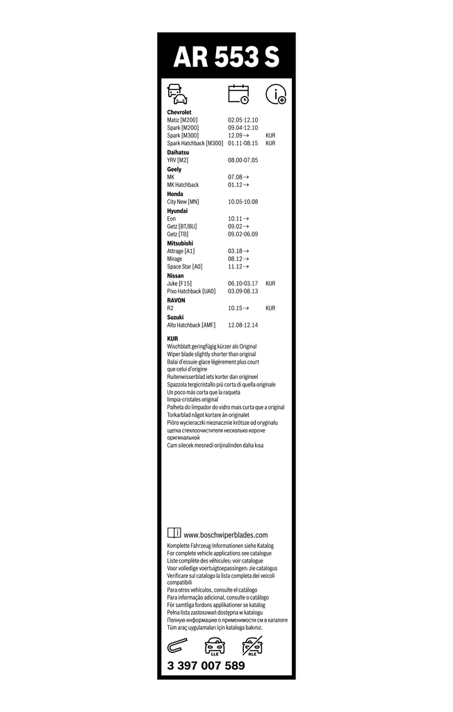 Limpa-pára-brisas do pára-brisas, kit de 2 un. Chevrolet Spark (Matiz) M200, M250