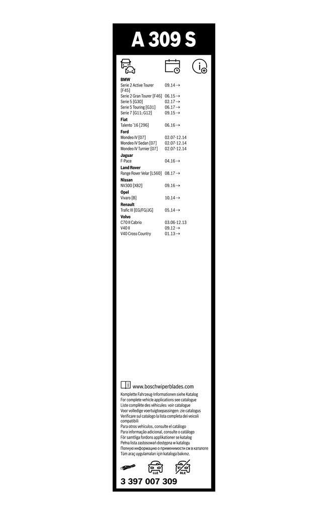 Щетки стеклоочистителя 3397007309 Bosch