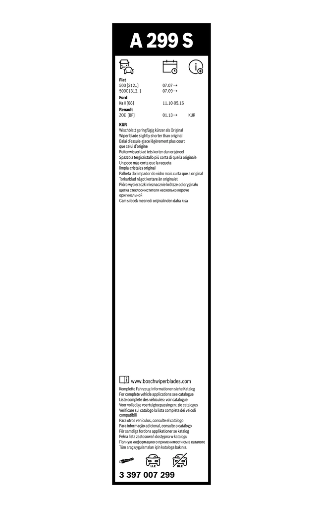 Щетки стеклоочистителя 3397007299 Bosch