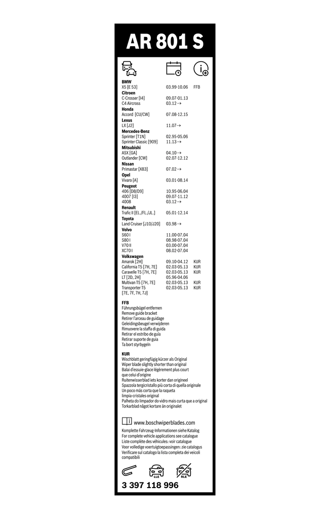 Дворники Bosch 3397118996 цена, от 27.13 USD
