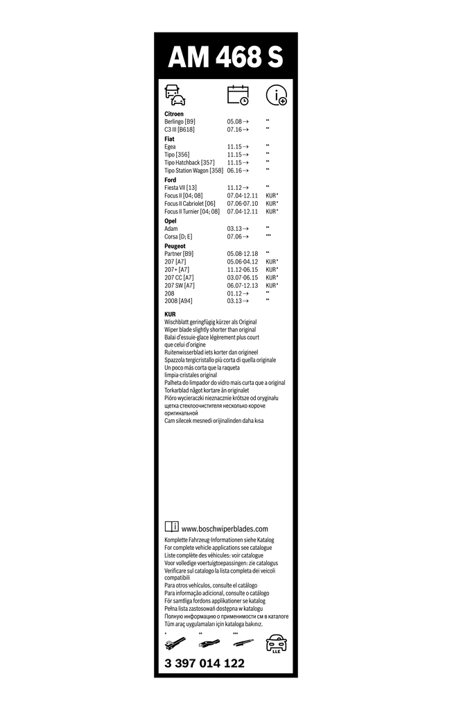 Limpa-pára-brisas do pára-brisas, kit de 2 un. Peugeot 207 WA, WC