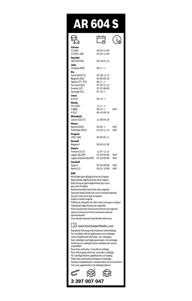 Щетки стеклоочистителя 3397007047 Bosch