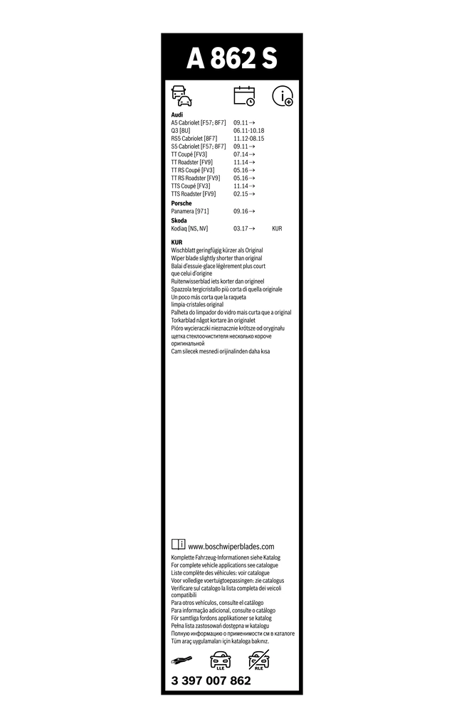 Щетки стеклоочистителя 3397007862 Bosch