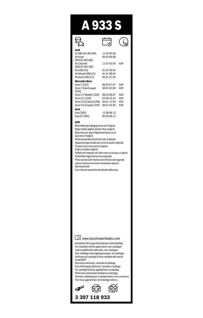 Дворники Bosch 3397118933 цена, от 24.75 USD