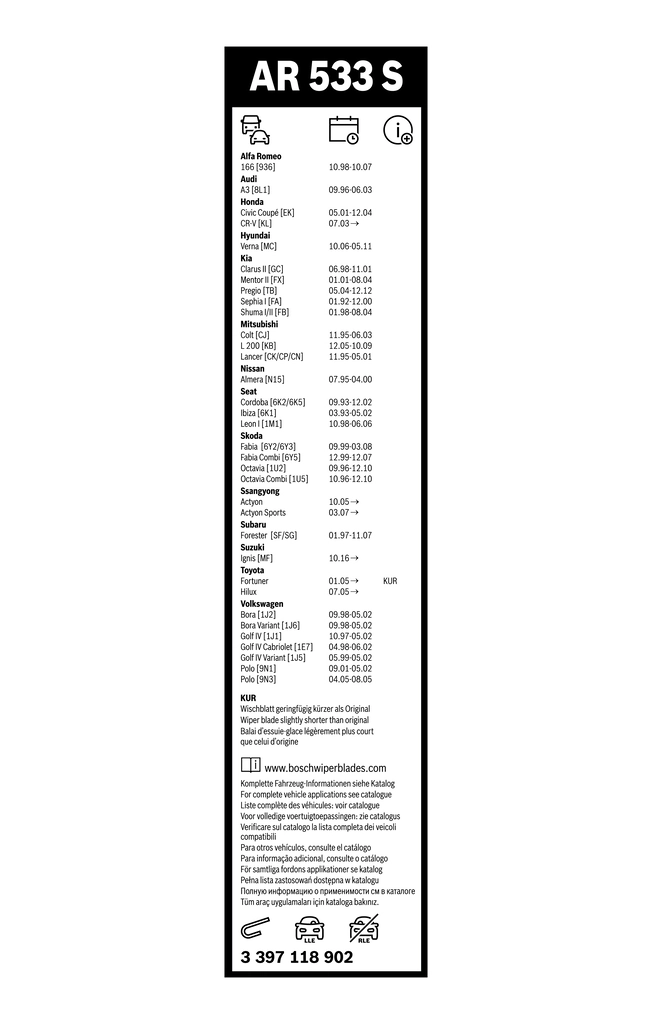 Limpa-pára-brisas do pára-brisas, kit de 2 un. Fiat Punto 2 188AX