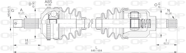 9619947588 Fiat/Alfa/Lancia Semieixo (acionador) dianteiro esquerdo