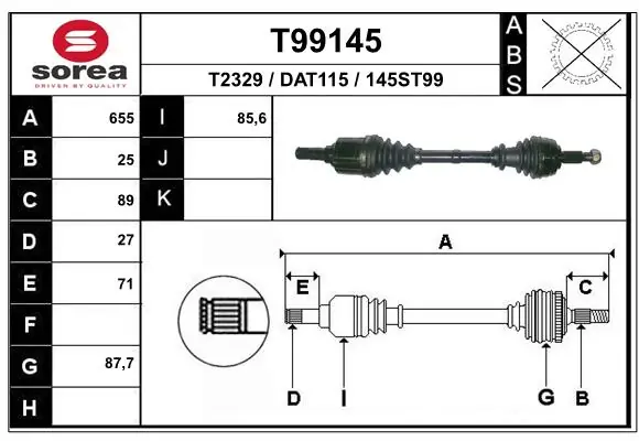 TDS0254 Magneti Marelli Полуось передняя левая