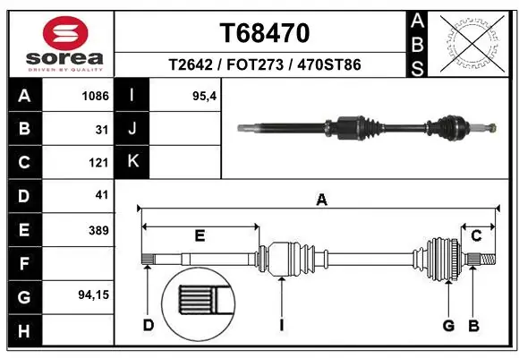 Привод правый Posterparts BB3668