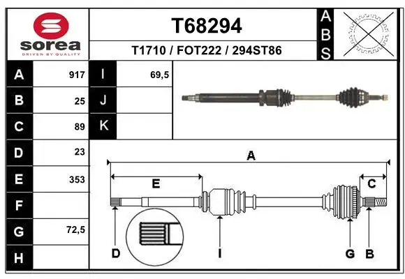BB1306 Posterparts Полуось передняя, правая