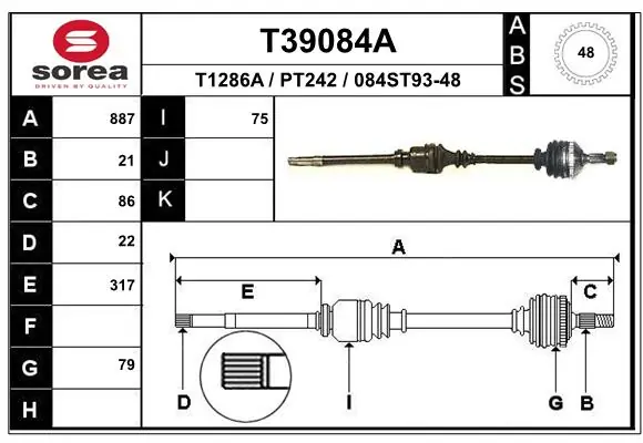 Привод передний правый GSP CT88024A цена, от 76.79 USD
