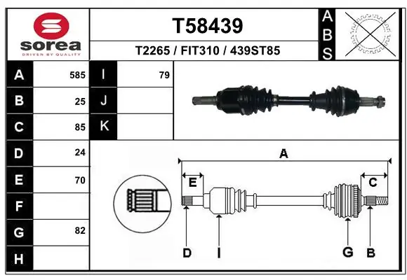 BB5125 Posterparts Полуось передняя левая