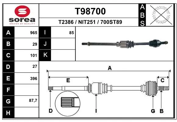 Правая полуось 39100JG04C Renault (RVI)