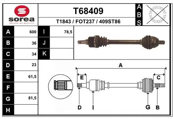 Полуось передняя левая на Ford Focus II DA, HCP, DP