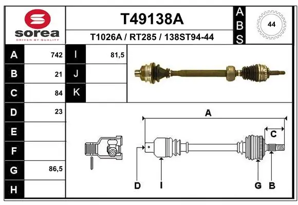 Привод передний правый Polcar T49154A цена, от 97.25 USD