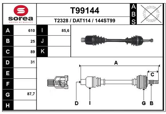 TDS0253 Magneti Marelli Полуось передняя, правая