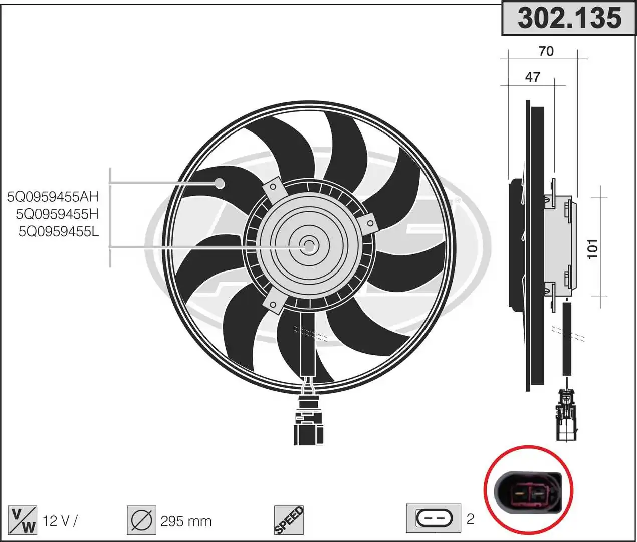 Ventilador elétrico de esfriamento montado (motor + roda de aletas) Audi A3 8YA, 8YF