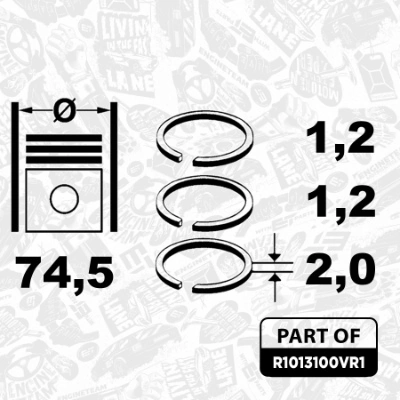 Комплект поршневых колец на 1 цилиндр, STD NE/NPR 120050005400