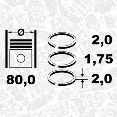 Комплект поршневых колец на 1 цилиндр, стандарт 95517814 Opel