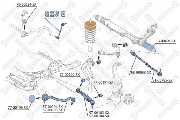 5600165SX Stellox Тяжка стабилизатора, переднего, левая