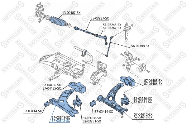 5703542SX Stellox Рычаг передней подвески нижний, правый