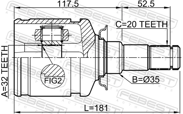 0111CT220LH Febest Граната внутренняя передняя левая