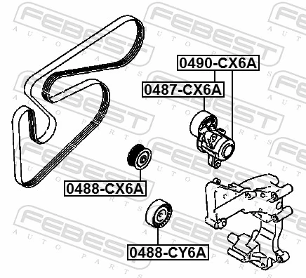 0488CY6A Febest Ролик приводного ремня, паразитный