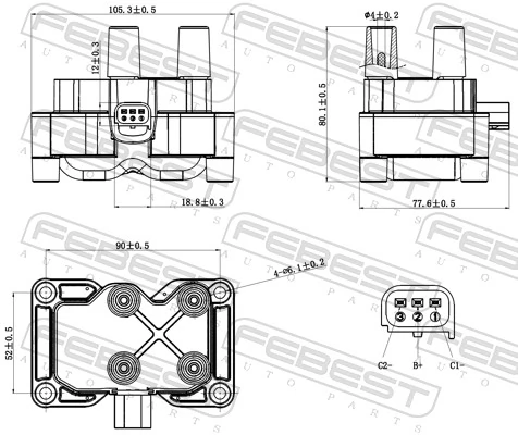 21640002 Febest Катушка зажигания