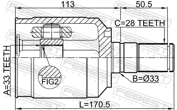 2211XM12LH Febest Граната внутренняя передняя левая