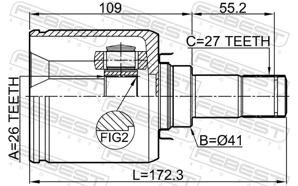 0411NA4WLH Febest Граната внутренняя передняя левая