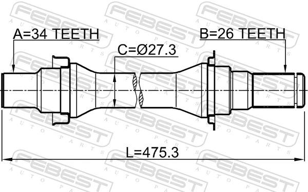 1012V250RH Febest Приводной вал промежуточный