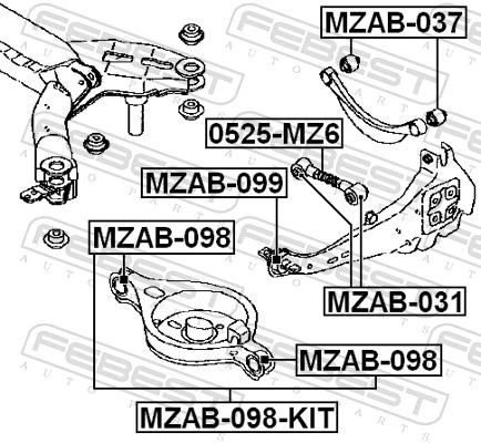 MZAB098KIT Febest Сайлентблок задней тяги