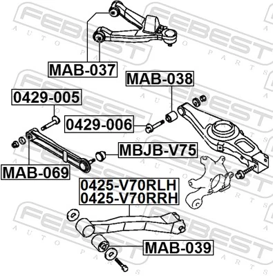 0425V70RLH Febest Рычаг (тяга) задней подвески продольный нижний левый