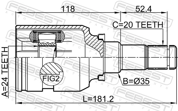 0111ZRE181LH Febest Граната внутренняя передняя левая