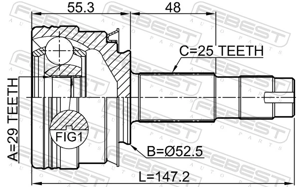 1010T300MT Febest Граната наружняя передняя правая