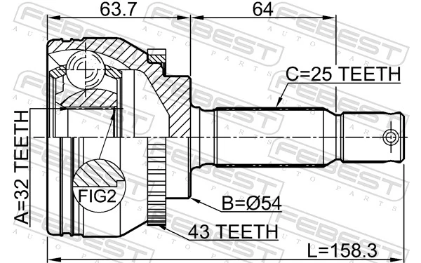0410EA3A43 Febest Наружная граната