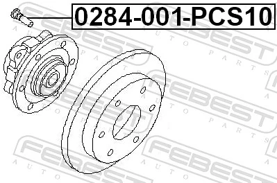 0284001PCS10 Febest Болт крепления колеса передний