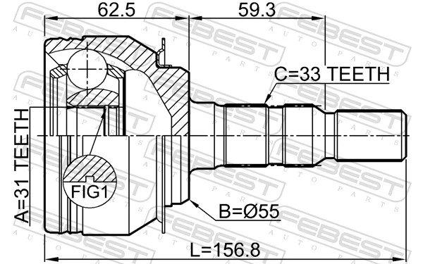 1010J300 Febest Наружная граната