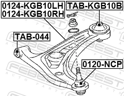 0124KGB10LH Febest Рычаг передней подвески нижний левый