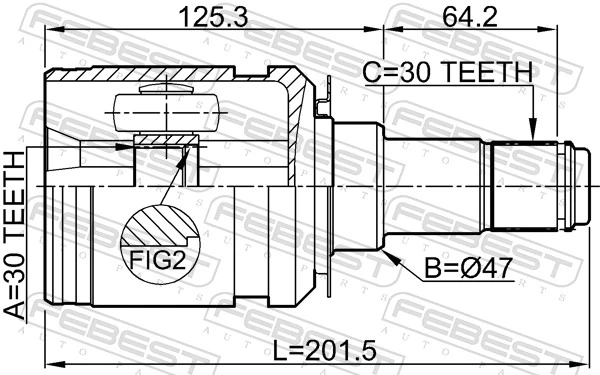 0111GRJ150 Febest ШРУС внутренний, передний