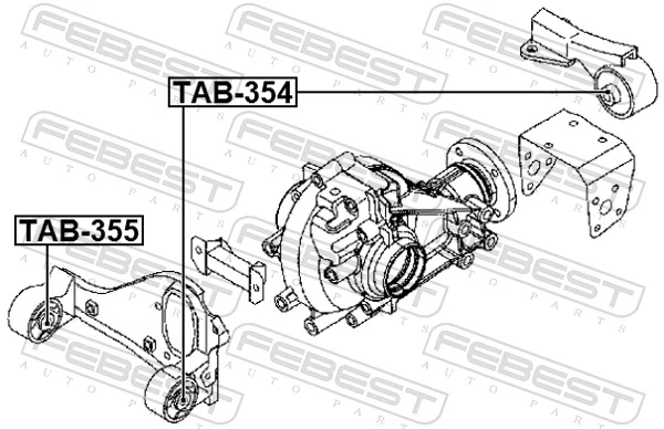 TAB354 Febest Сайлентблок траверсы крепления переднего редуктора левый