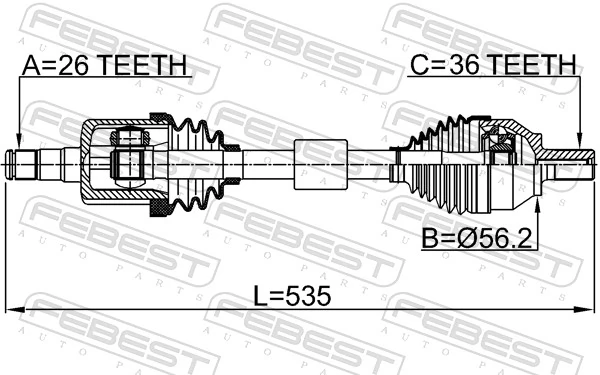 2714S40LH Febest Полуось передняя левая