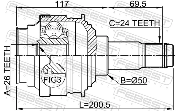 0111MCX20LH Febest Граната внутренняя передняя левая