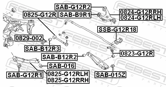 0825G12R Febest Поперечная тяга задней подвески
