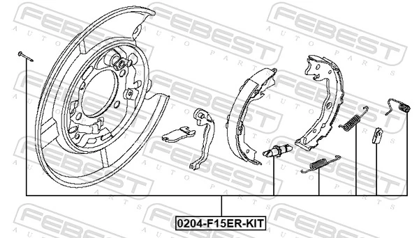 0204F15ERKIT Febest Комплект монтажный задних барабанных колодок