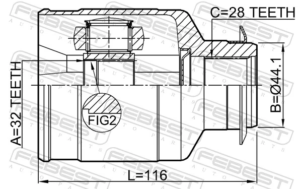 2211D9A64WRH Febest Граната внутренняя передняя правая