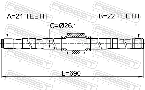 0212E11RH Febest Полуось передняя, правая