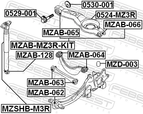MZAB128 Febest втулка крепления заднего амортизатора