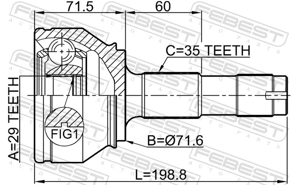  Junta homocinética externa dianteira Peugeot Boxer III сaixa (250) (2006 - 2026) III