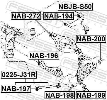 NAB196 Febest Сайлентблок заднего поперечного рычага, внутренний