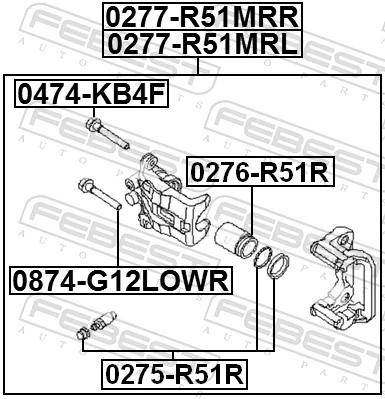 0277R51MRR Febest Суппорт тормозной задний правый